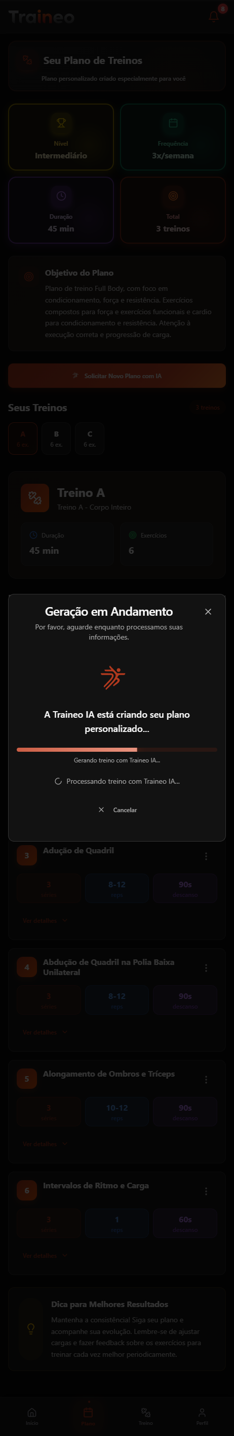 App Traineo - Treino gerado por IA